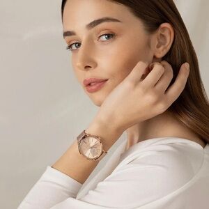 Michael Kors Women's Portia Rose Gold-Tone Stainless Steel Mesh Bracelet Watch